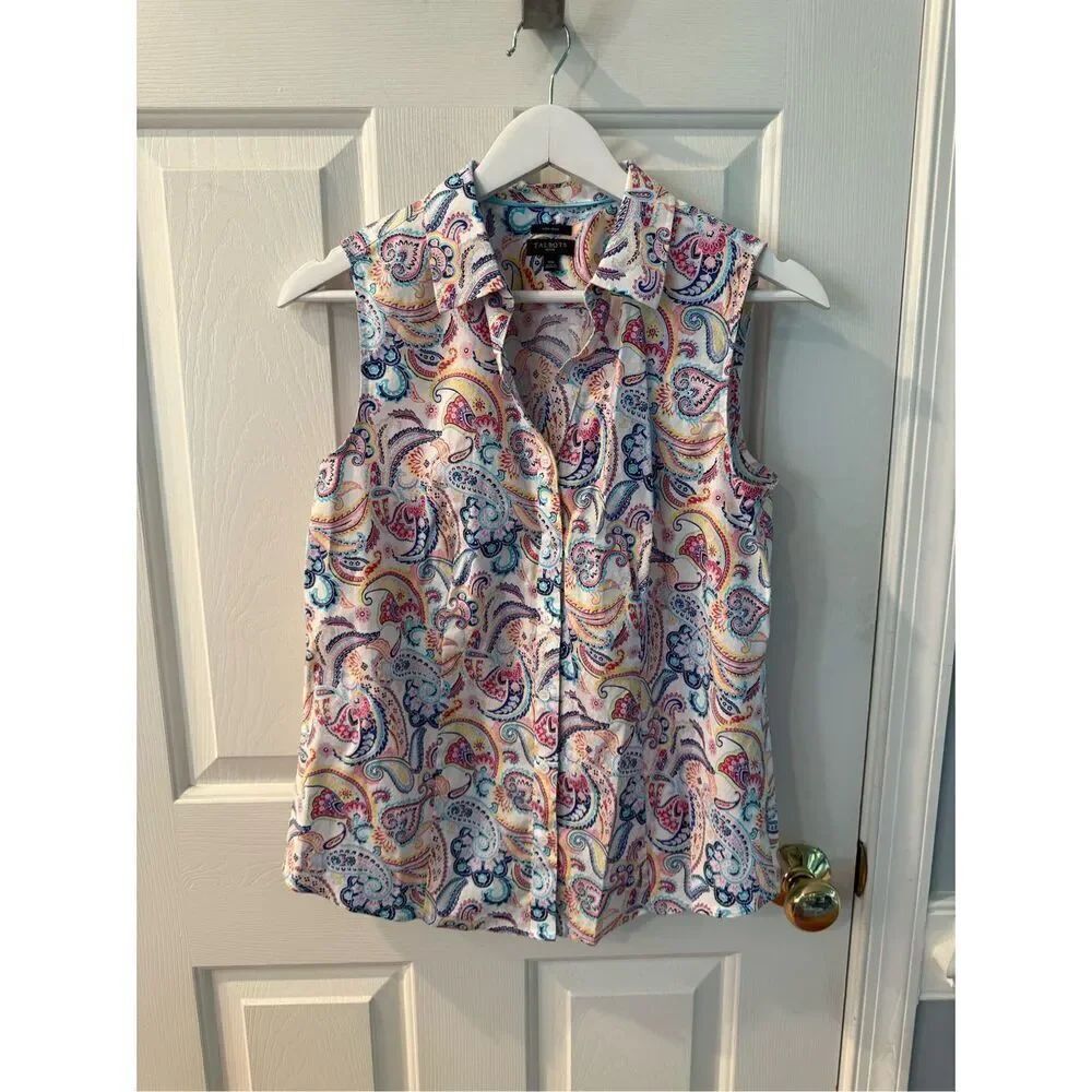 Talbots White Pink & Blue Paisley Non-Iron Button Down Shirt sz 10P NWOT